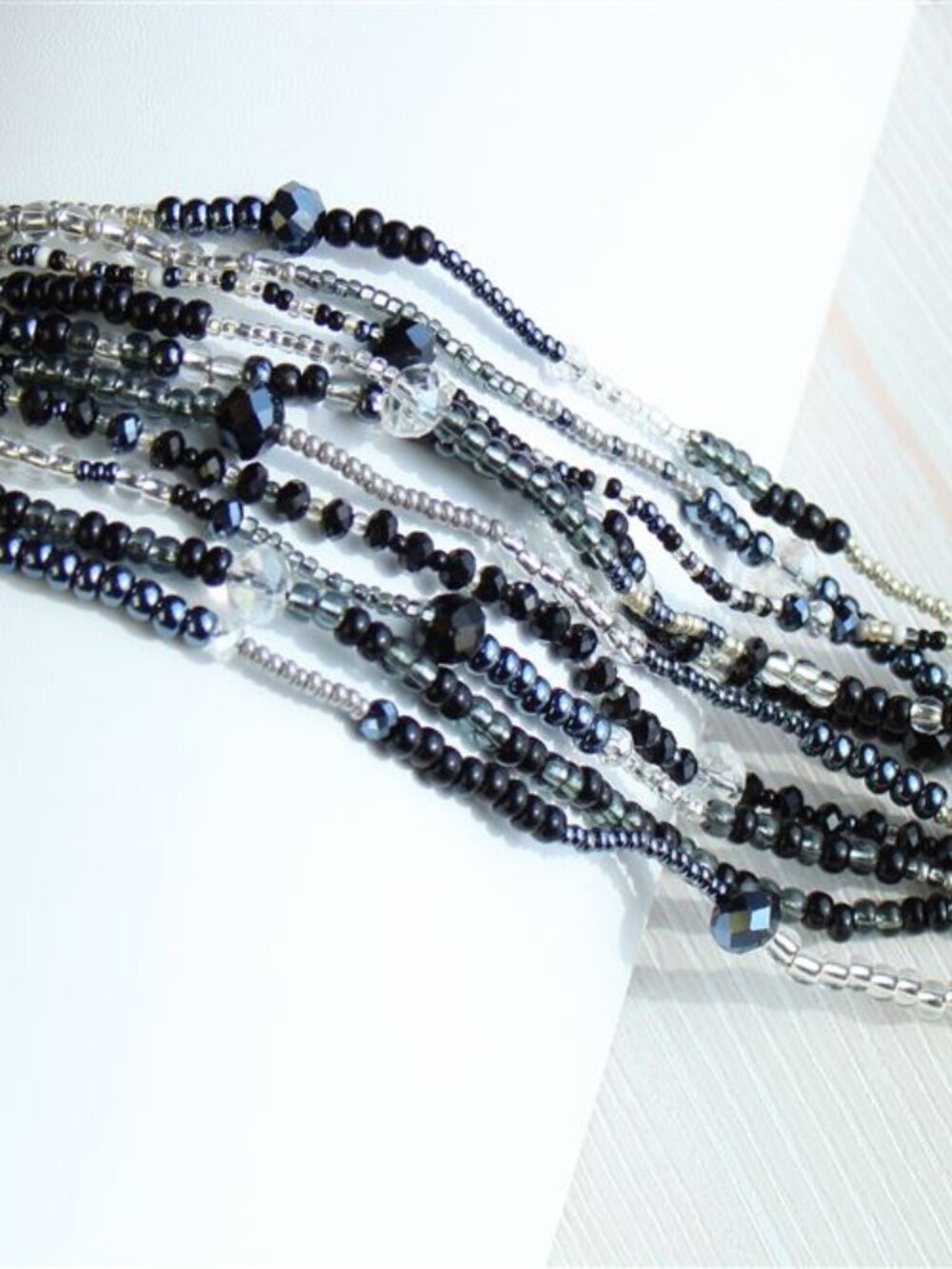 Czech Glass Bead 10 Strand BRACELET BLACK, GREY & SILVER
